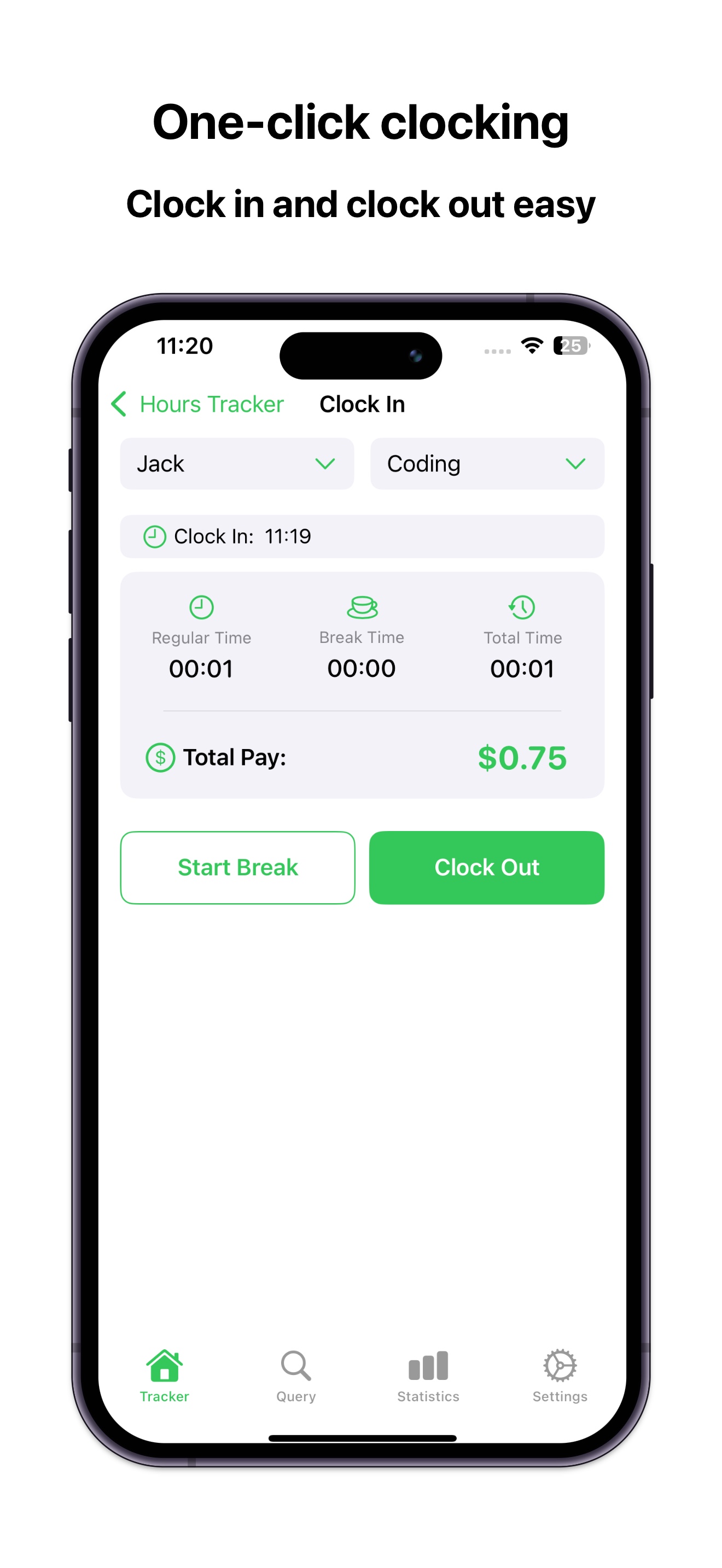 One-click to Clock In/Out