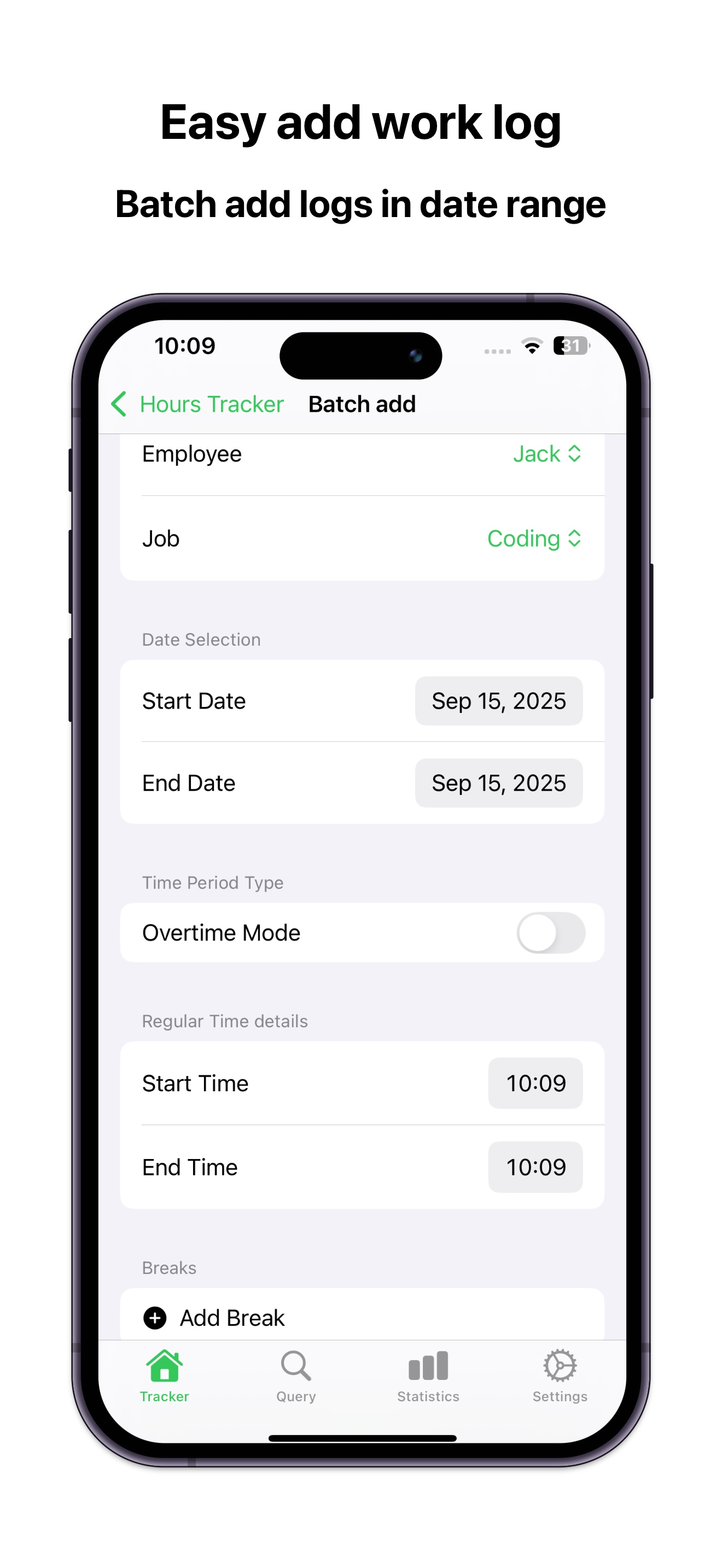Batch add work logs